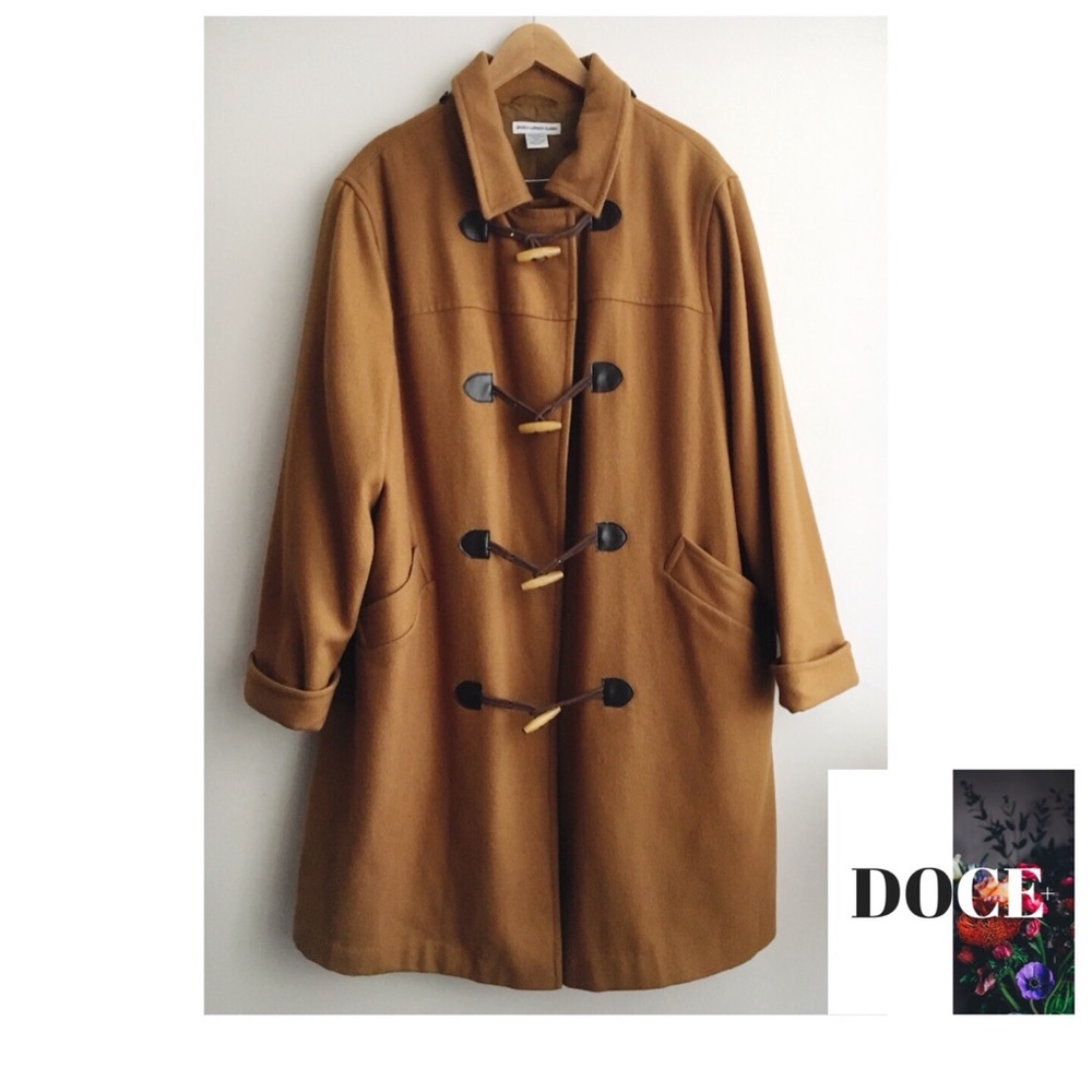 JESSICA LONDON Plus-Size Camel Hooded Toggle Coat